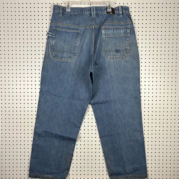 FUBU Baggy Y2K Jeans 40x34 Distressed Carpenter Work Wear Skate Hip Hop Blue 90s - Picture 1 of 9